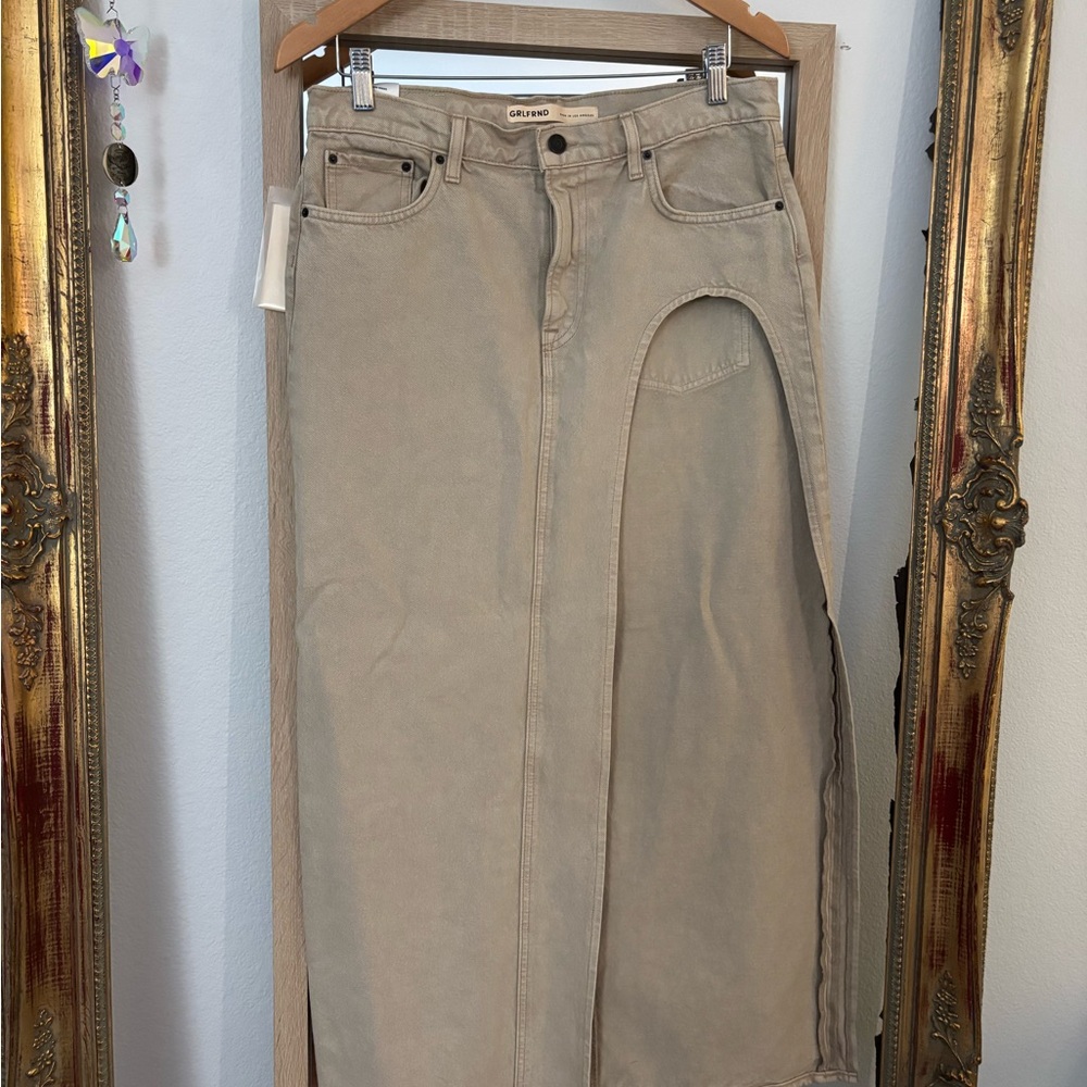 GRLFRND Cream Denim Skirt